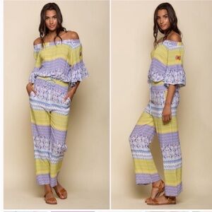 Anthropologie Raga Off the Shoulder Tropical Jumpsuit S